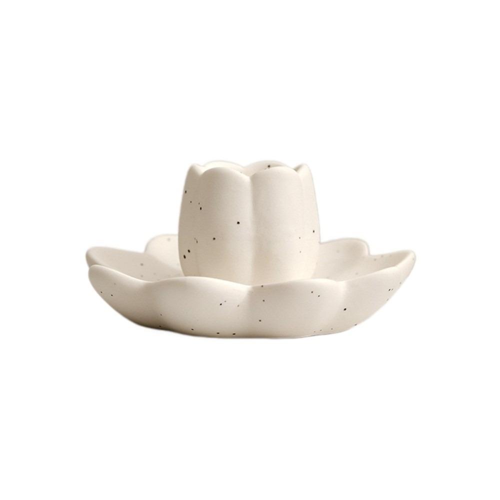 Tray Ceramic Lotus Candle Holder Meditation Decorative Flower Candlestick Vintage Artistic Zen Style Candle Cup Indoor Use