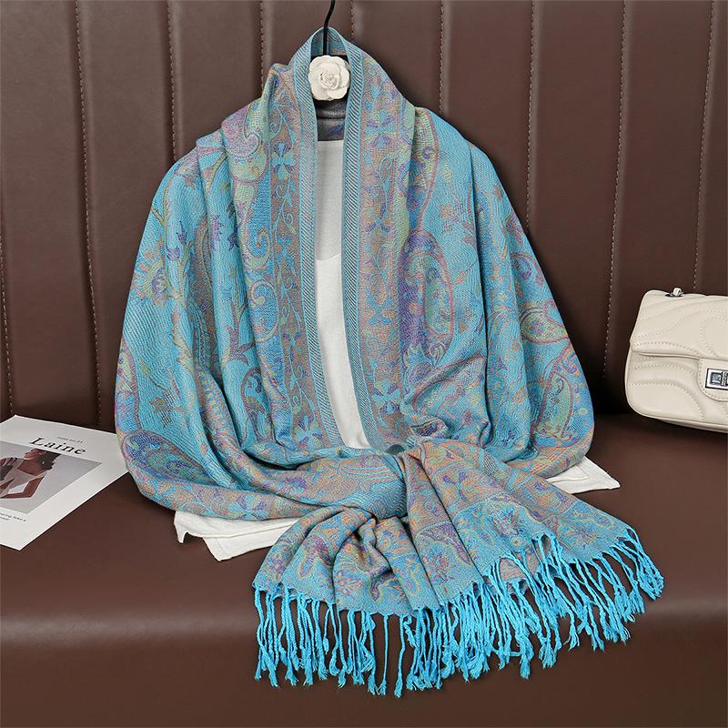 Luxury Embroidery Cashmere Scarves Women Ladies Elegant Poncho Winter Warm Shawl Pareo Paisley Headscarf Autumn Traveling Wrap