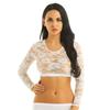 Women's Sexy Tops Lace Mesh See Through Long Sleeves Crop Tops Short Blouse T-shirt Clubwear Streetwear