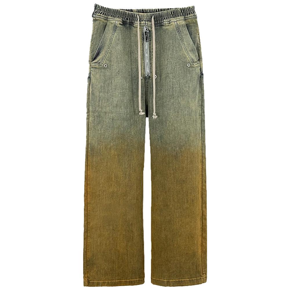 SUBHUMAN Women's Retro Gradient Yellow Denim Zipper Trousers