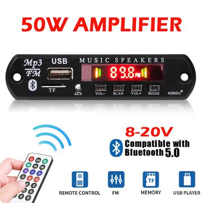 Módulo de rádio FM de carro 12V 50W Amplificador Estéreo MP3 Decodificador Placa Bluetooth 5.0 USB TF Cartão AUX para gravação Alto-falante Mãos livres