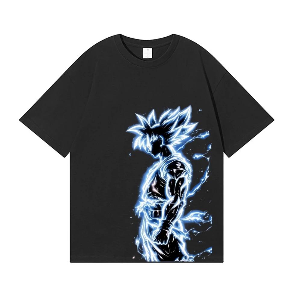 Dragon Ball Goku Ultra Instinct Blue Lightning Print Oversized Anime Streetwear Women And Men T-Shirt 4XL