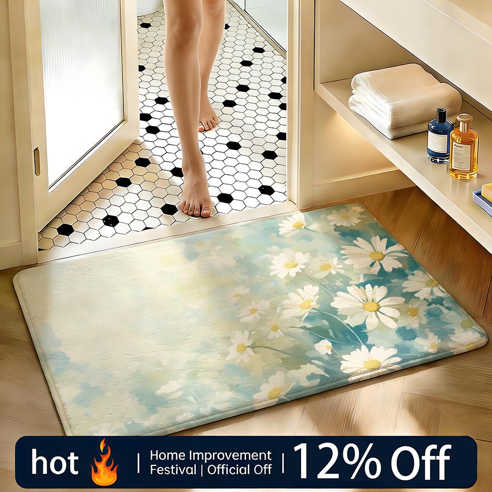 Soft Absorbent Non-Slip Rug Art Daisy Floor Mat Home Decor Doormat Bedroom Floor Mat Shower Carpet