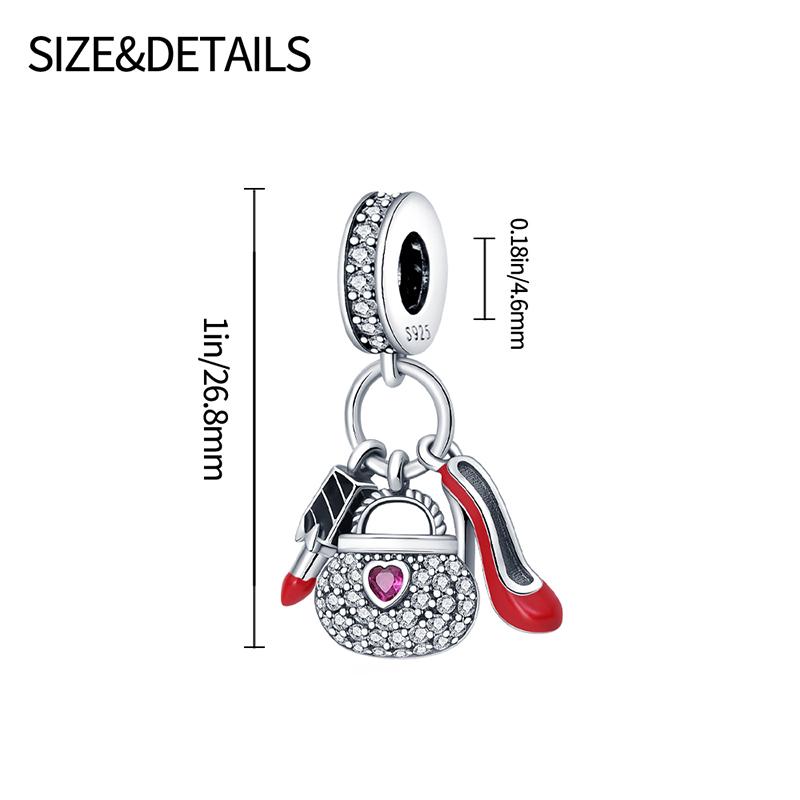 100%Stering Copper High Heels Bags Lipstick Charms Bead Pendant Fit Original Bracelet Diy For Women Jewelry