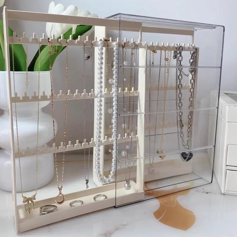 Portable Jewelry Storage Box Earring Display Stand Plastic Organizing Boxes Necklace Ring Organizer Women Jewellery Holder Gift