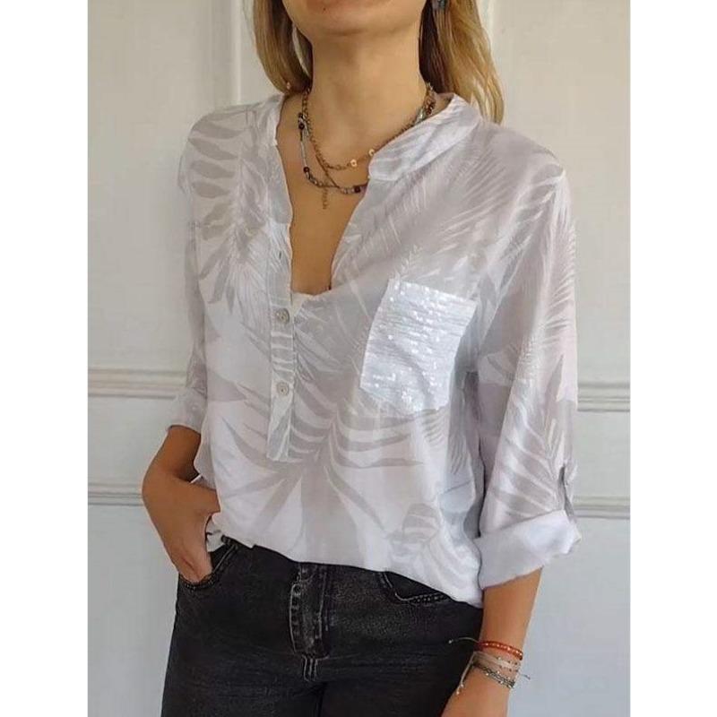 Neue Bluse mit V-Ausschnitt und modischem Design für Damen
