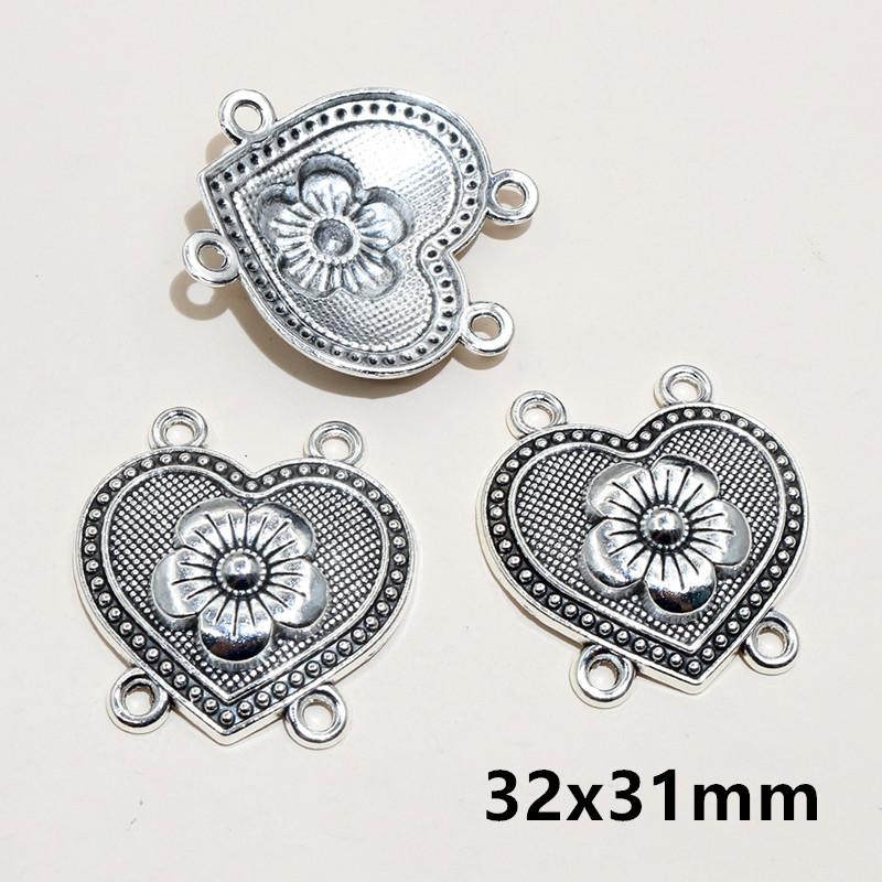10pcs Antique Silver Plated Bohemian Vintage Flower Connector Charm Pendant DIY Necklace Bracelet Jewelry Making Accessories