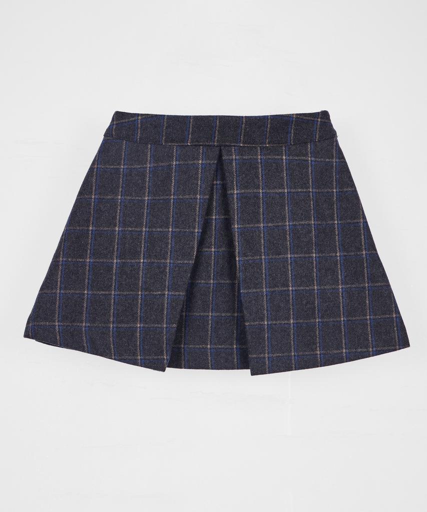 Belloel Check Wool Pleated Mini Skirt Melange
