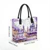  Purple Watercolor City Tote Bag Large Capacity Aesthetic Shoulder Bag for Daily Use