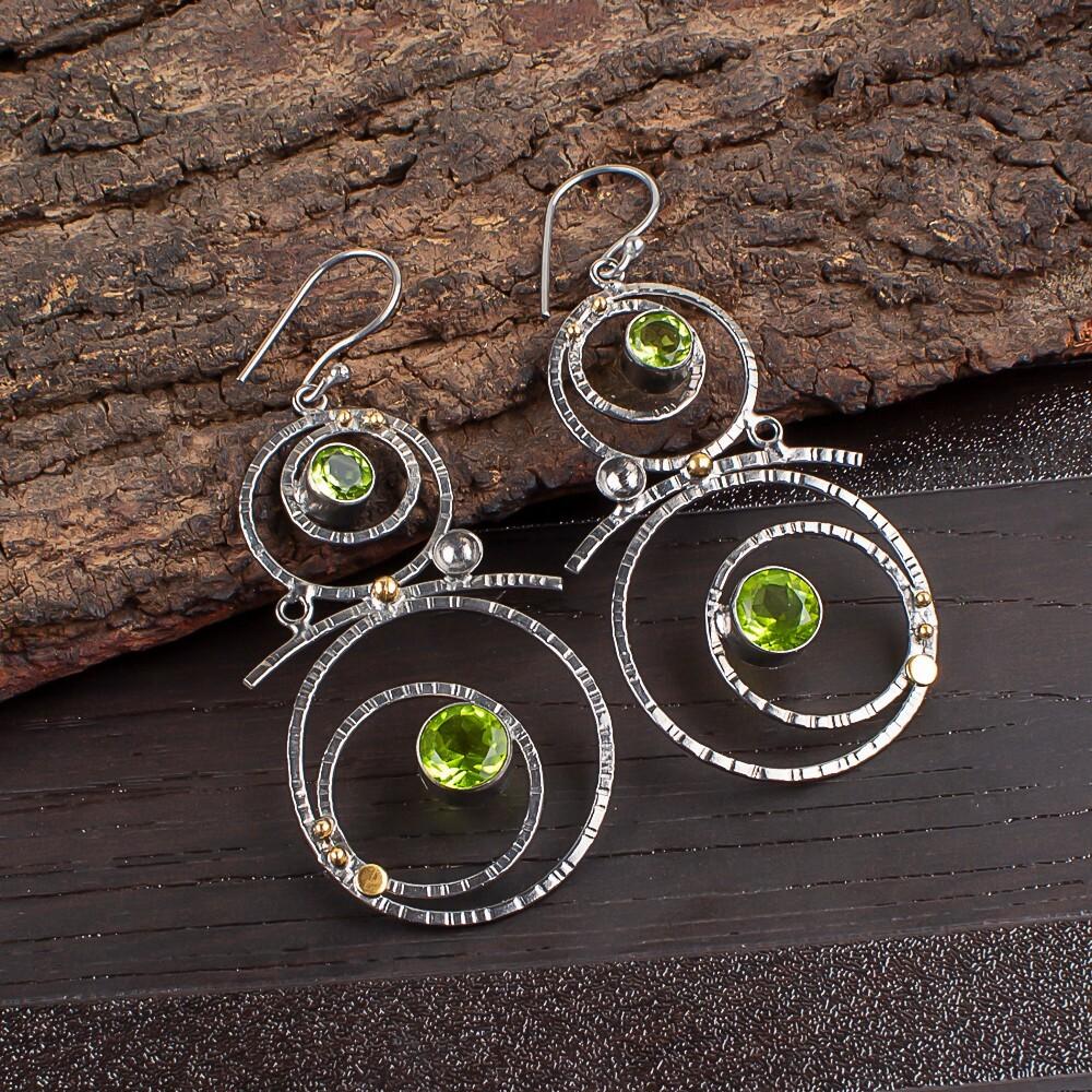 

Natural Peridot Gemstone 925 Sterling Silver Jewelry Artisan Hook Earrings 2.86 EE-76-10