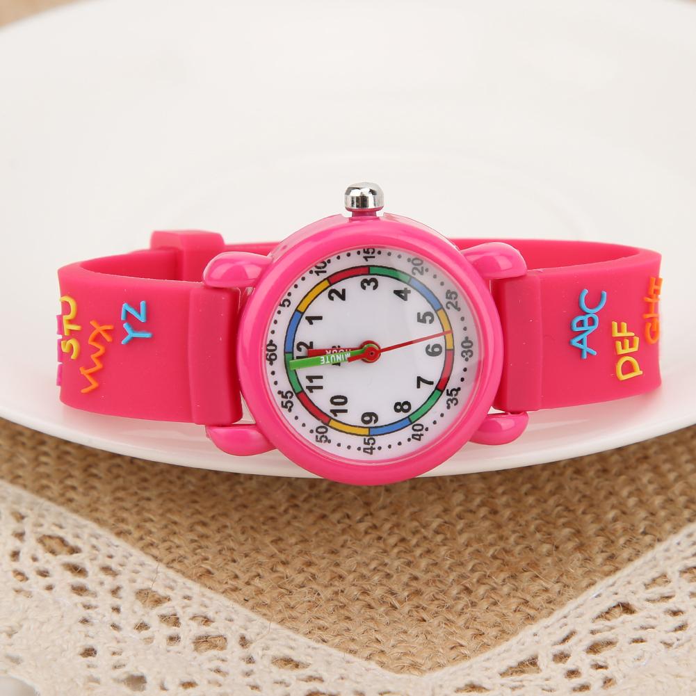 Kinder Wasserdichte Cartoon Uhr Buchstabenmuster Kinder Armbanduhr Zeiterkennungswerkzeug Rosarot