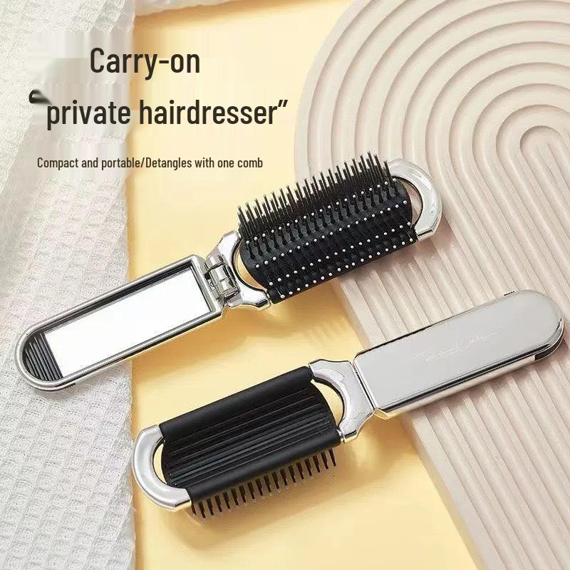 

Compact Folding Airbag Massage Comb with Extractable Mirror for Women