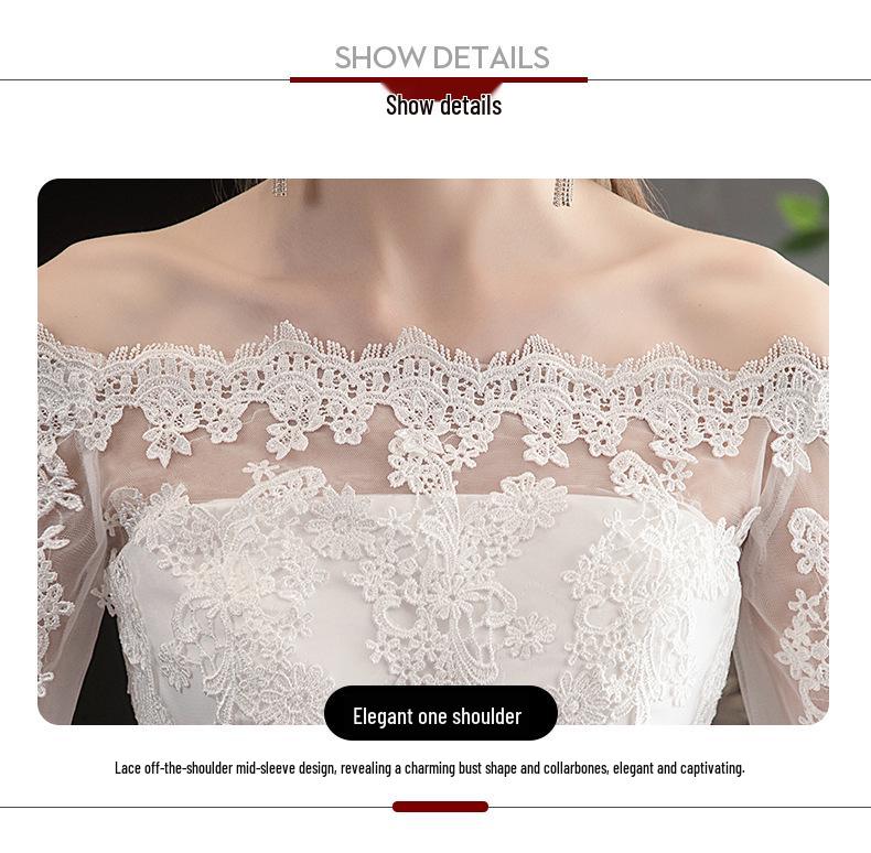 2025 Simple Korean Off-Shoulder Mid-Sleeve Plus Size Bridal Dress for Spring/Summer