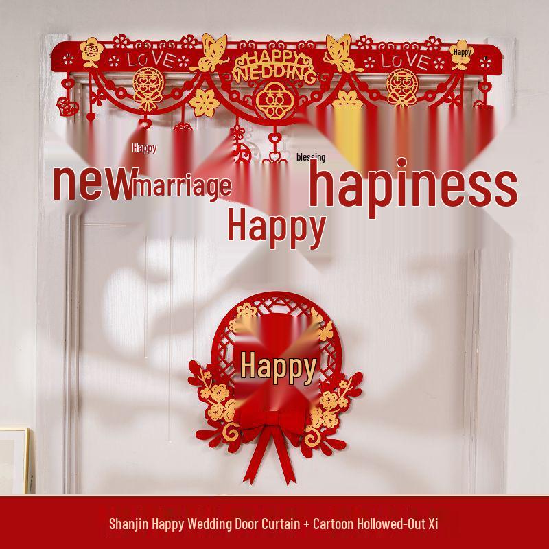 Honeymoon Room Decoration: Double Happiness Door Pull & Sticker Set for Wedding Bedroom