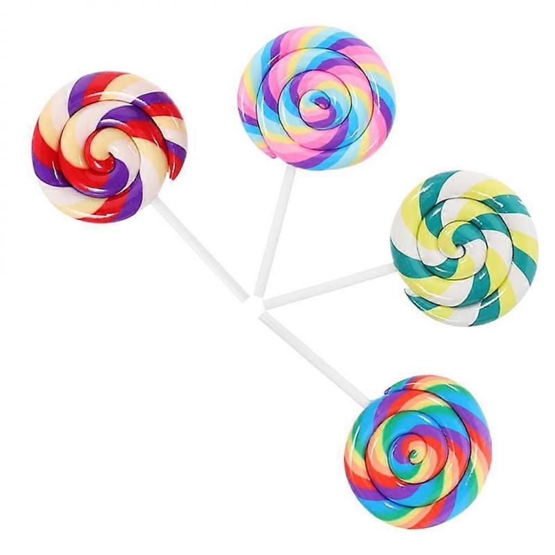 4pcs High Simulation Swirl Lollipops Colorful Clay Sweet Lollipop Charms For Birthday Party Decoration Creative Photo Prop Fake Candy Decorations