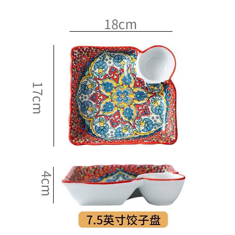 7.5Inch Bohemian Ceramic Plate Tableware Multifunctional for House Sauce Sushi Dish Dumplings Cake Snack Fruits Colorful Plates