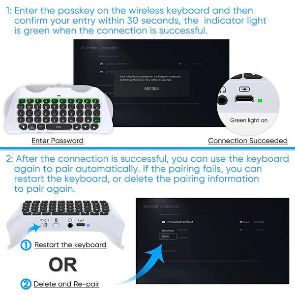 Clavier Bluetooth Sans Fil Portable PS5, Clavier Manette Portable Rechargeable, Clavier Manette Adapté pour Manette Playstation 5