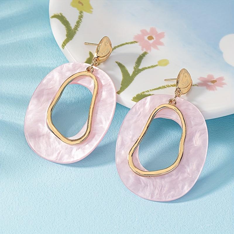 

Elegant Pinkish Acrylic Drop Earrings, Long Geometric Dangle Earrings With Irregular Line Detailing, Cute And Stylish Statement Jewelry For Women