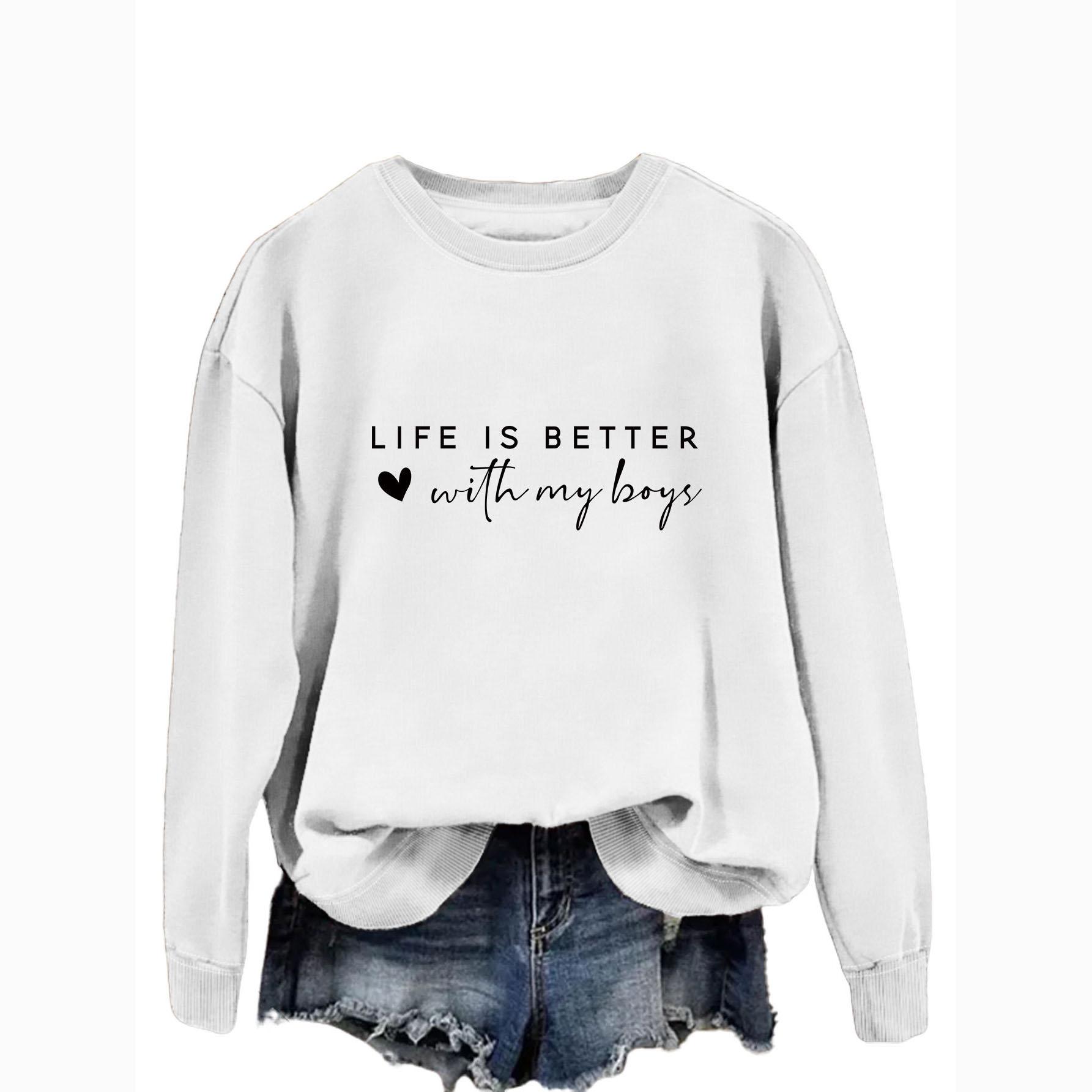 Женская весенняя модная повседневная свободная толстовка с круглым вырезом и принтом букв XXL белый 2296₽