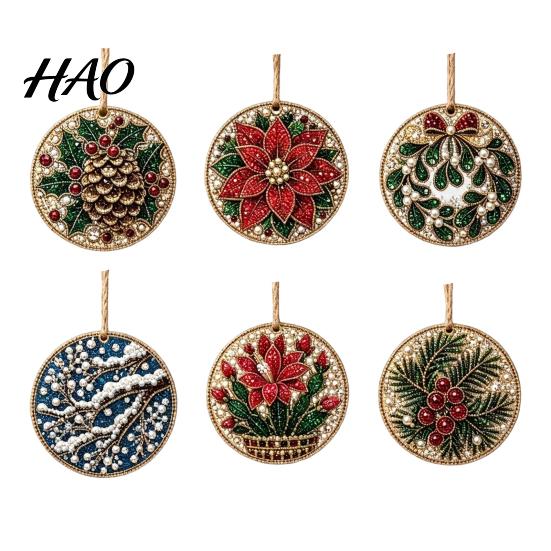 Handcrafted Christmas Tree Decor 6Pcs/Set Ornaments DIY Faux Pearl Art Kit, Hanging Decorations Craft Kit Holiday Gift for Lovers with Round