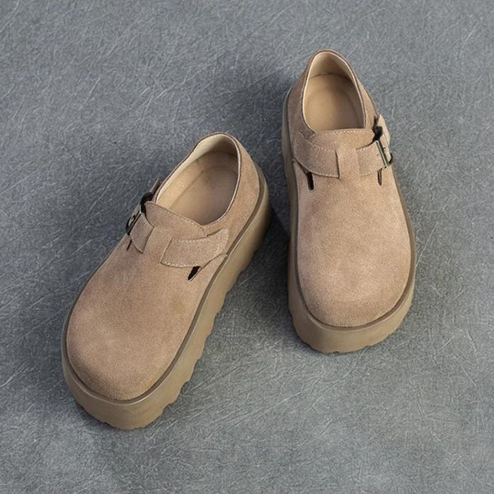 Johnature Retro Thick Soled Loafers Casual Height Increasing Versatile Women's Flat Platform Shoes