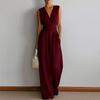 2026 Womens Sleeveless Solid Color High-Waist Wide-Leg Jumpsuit Elegant Casual Office Wear
