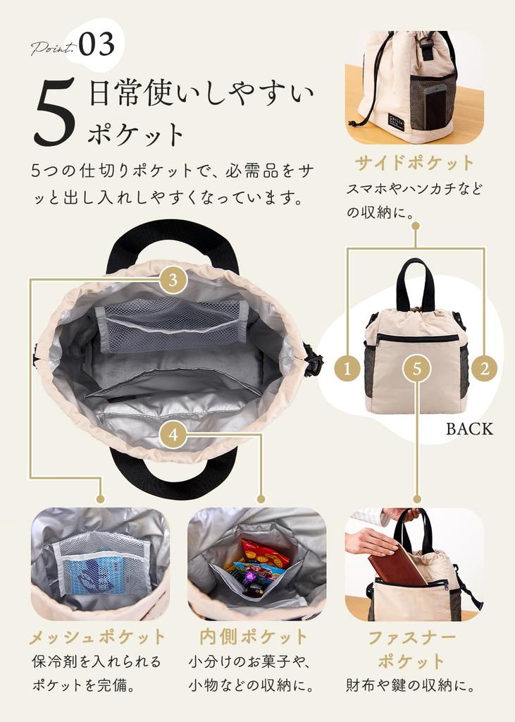 Aimedia Insulated Cooler Shoulder Eco Lunch with Plenty of Shoulder or Casual Bag, Bag, Bag, Bag, Water-Repellent, Soft, Drawstring, Pocket, Storage,