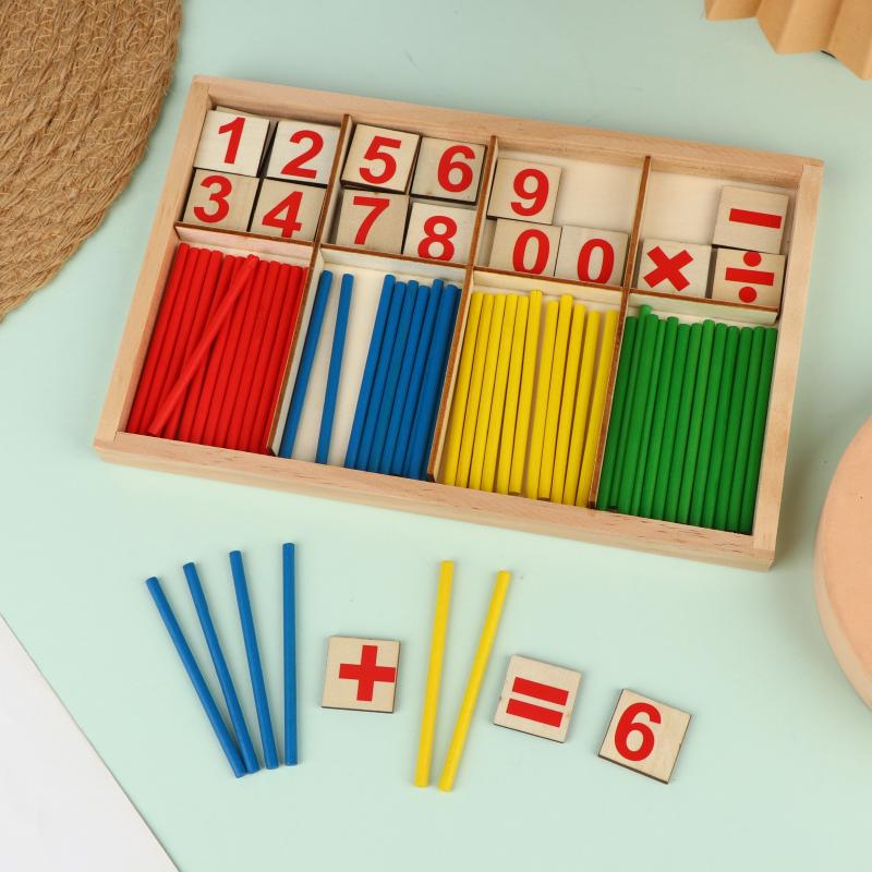 Wooden Kids Math Intelligence Stick Set BPA Free Colorful Counting Rods Educational Toy for Toddlers Early Learning