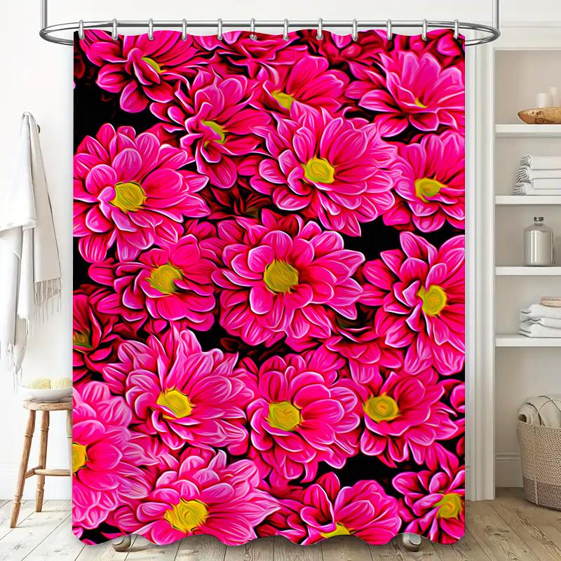 Bright Floral Shower Curtain Extra Large Pink Flower Print For Bathroom Decor Water-Resistant Fabric With Hooks Set Modern Home