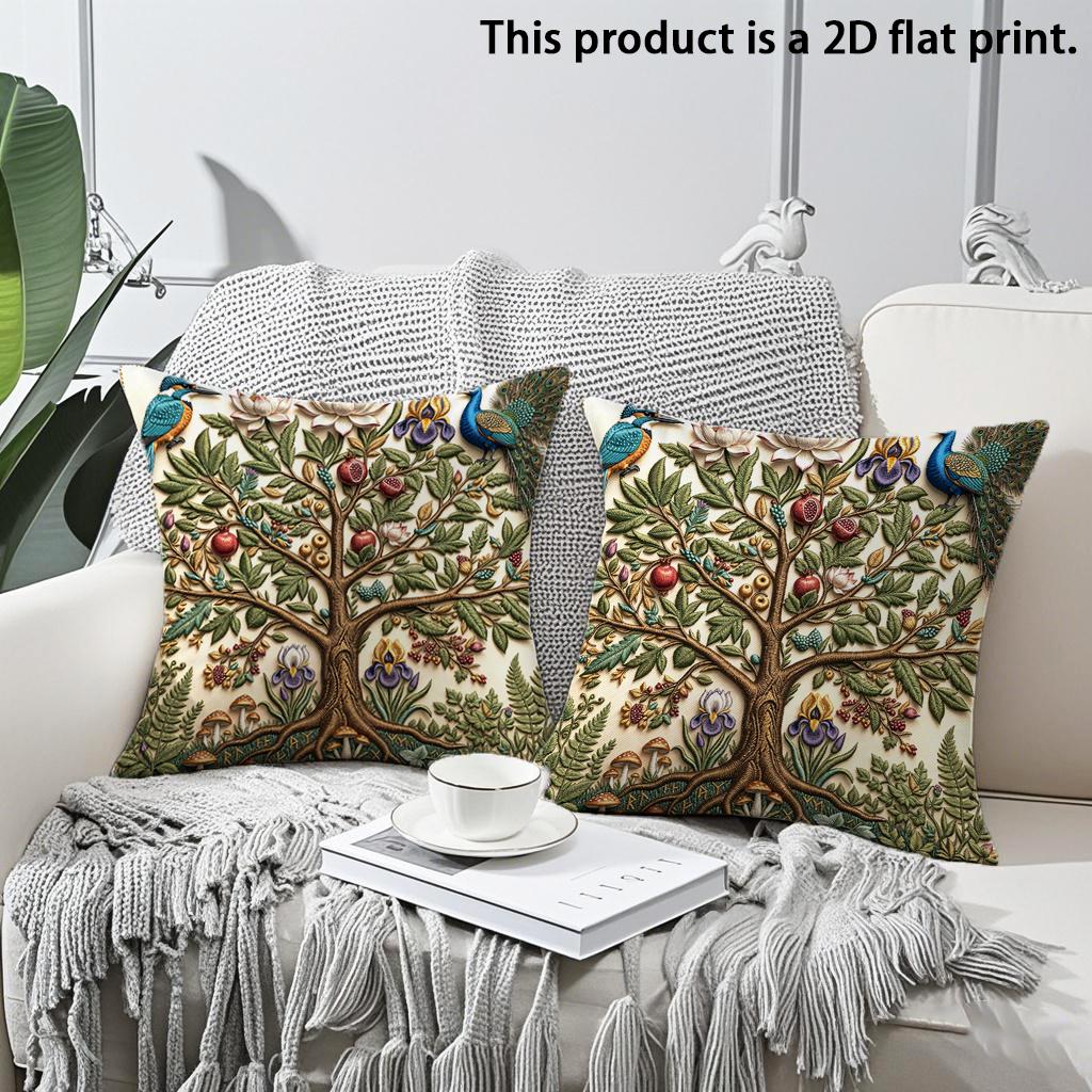 

2pcs Vintage Tree of Life Throw Pillow Covers,Boho Floral Bird Decorative Cushion Cases for Sofa Bedroom Living Room 45x45cm-2pcs