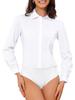 Shirt Leotard Business Work Collar Bodysuit Dress XL [Allegra K] Women's Button-Down Bodysuit, Long-Sleeve Shirt, Top, Shirt, White,