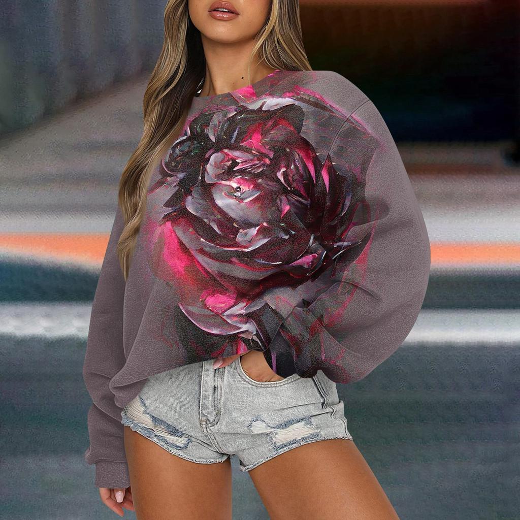 Women's Casual Fashion Printed Long Sleeved Knitted Sportswear Top, Loose Fit Halloween