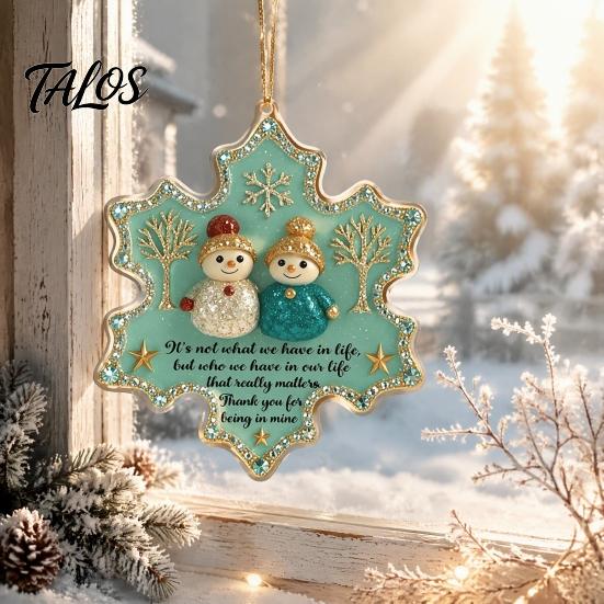 Decorative Window Wall Hangings Snowman Friend Acrylic Hanging Ornament, 2D Xmas Tree Decor with Warm Friendship Engraved Gratitude Keepsakes Message,