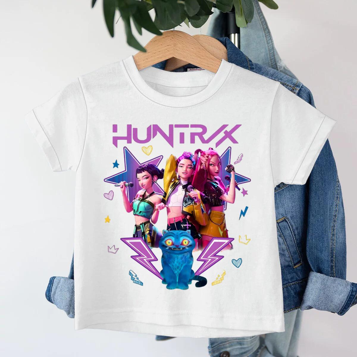 

Одежда для девочек Kpop Охотники на демонов Huntrix Футболка Летняя с коротким рукавом Футболка для мальчиков Смешной подарок для фанатов Харадзюку Детские футболки 150