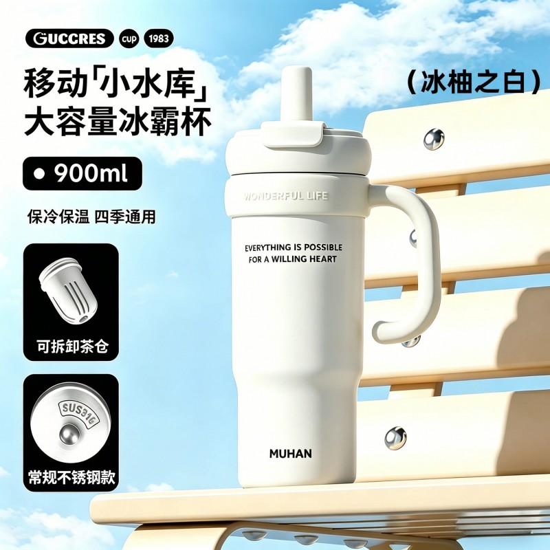 900ml Large Capacity Insulated Travel Tumbler With Handle Straw Lid Tea Infuser Car Office Gym