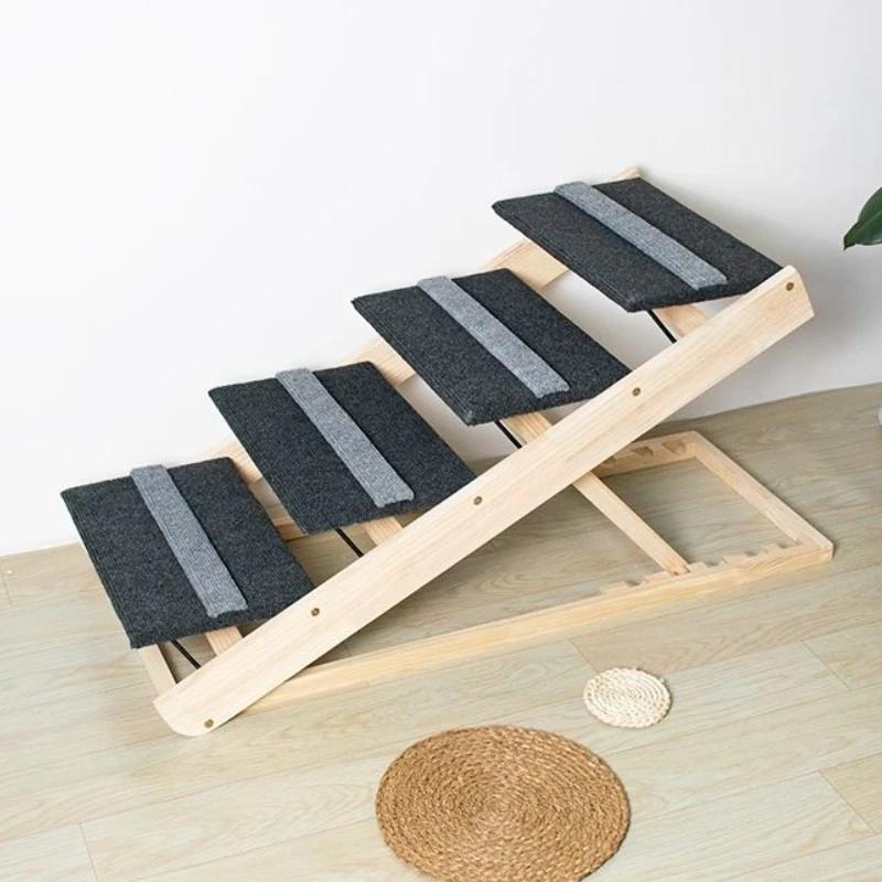 Folding Puppy Stairs Solid Wood Carrier Large Ramp Multifinonal Travel Ramps Go To Bed Dogs Accessories Indoor Pet Products