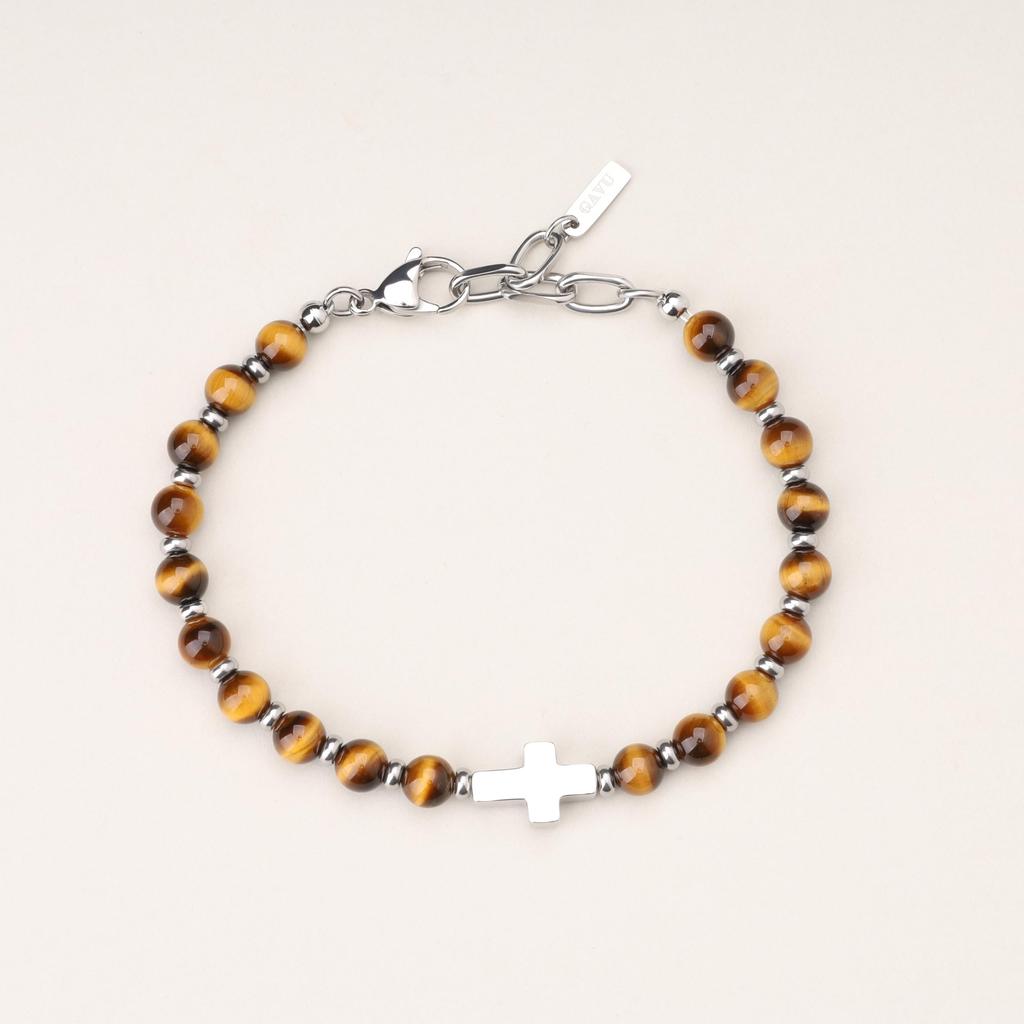 GAVU Tiger Eye Cross Power Stone Bracelet for Men