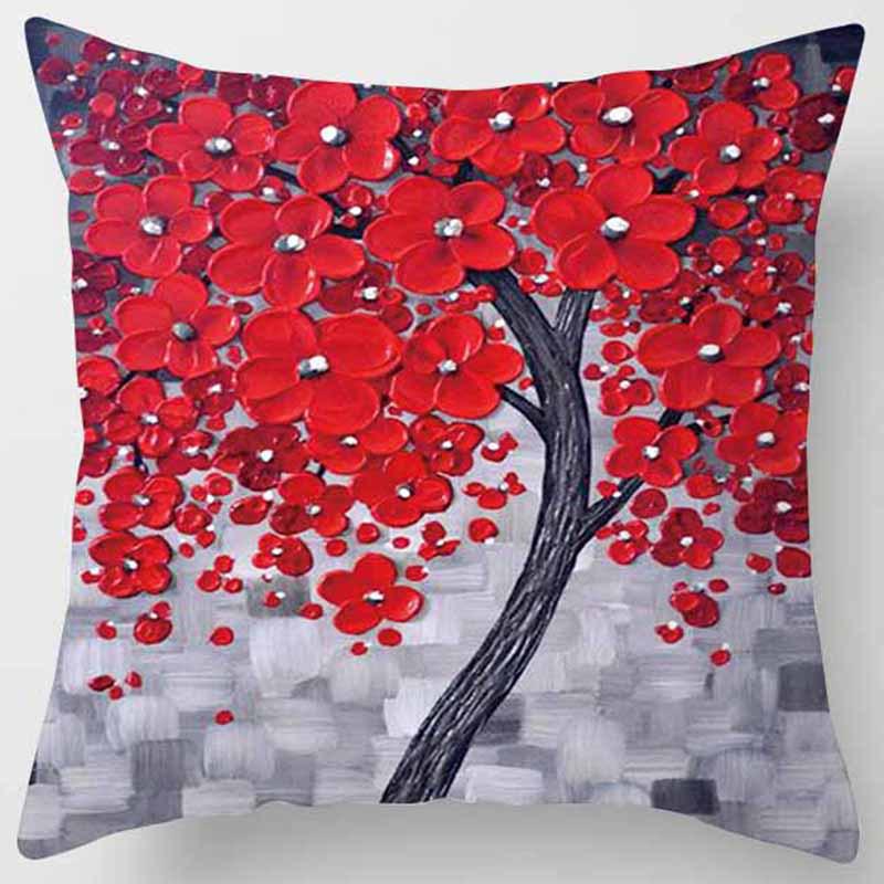 Personalisierte Dreidimensionale Ölgemälde Baum Blumen Baum Kissen Kissenbezug Auto Sofa Bettseite Lendenkissenbezug