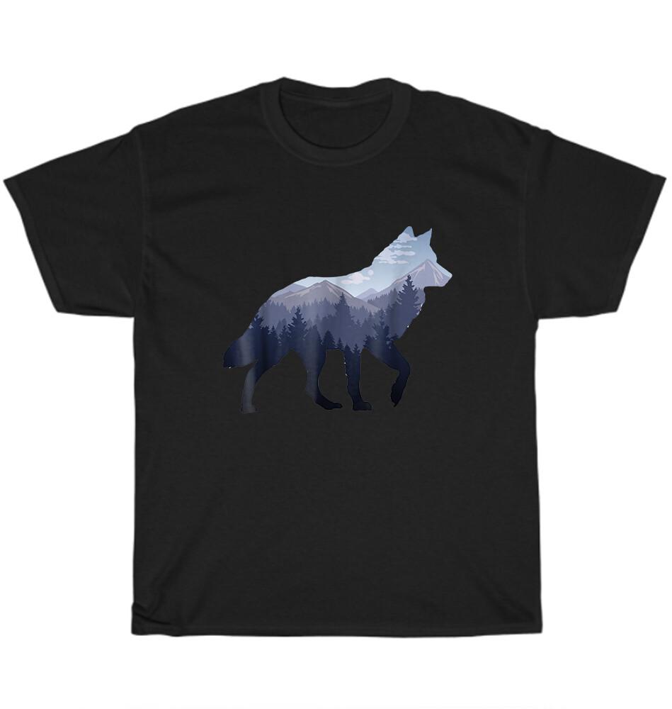 Vytí osamělého vlka Silueta horského lesa Umění Milovník vlků Tričko Unisex