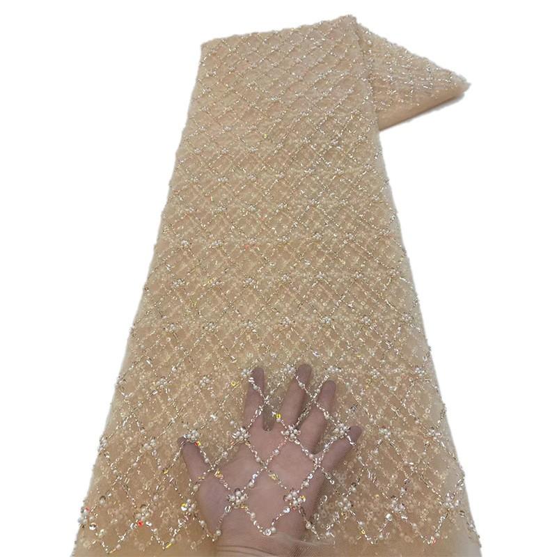 1Yard Sequins Lace Fabric Mesh Beads DIY Sewing Dress Clothing Wedding Party Cloth African Nigerian Sequins Lace Clothing Suppli