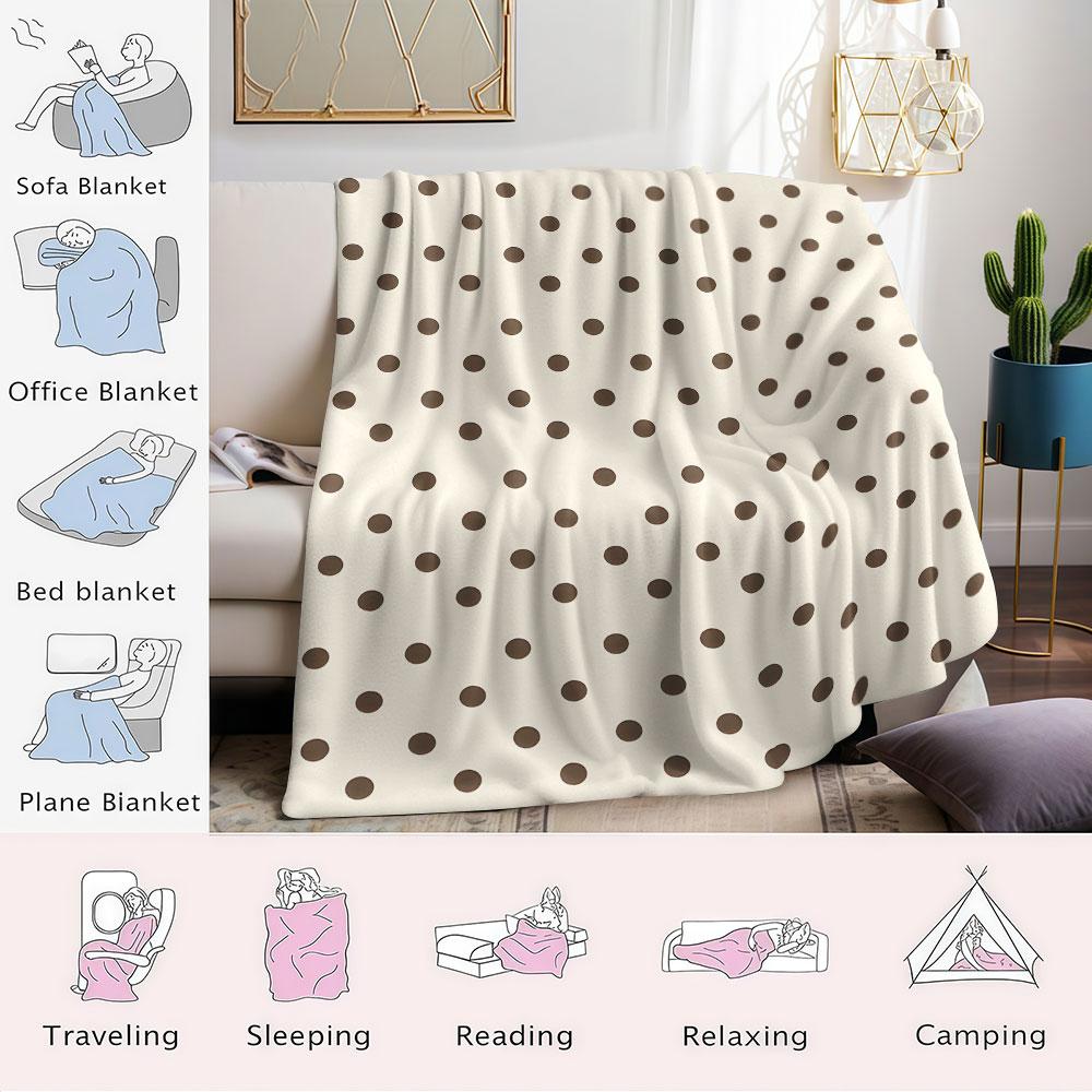 Classic Polka Dot Flannel Blanket - Versatile Four-Season Use For Sofa Office Bed Travel Camping - Soft Cozy Sleep And Relaxatio