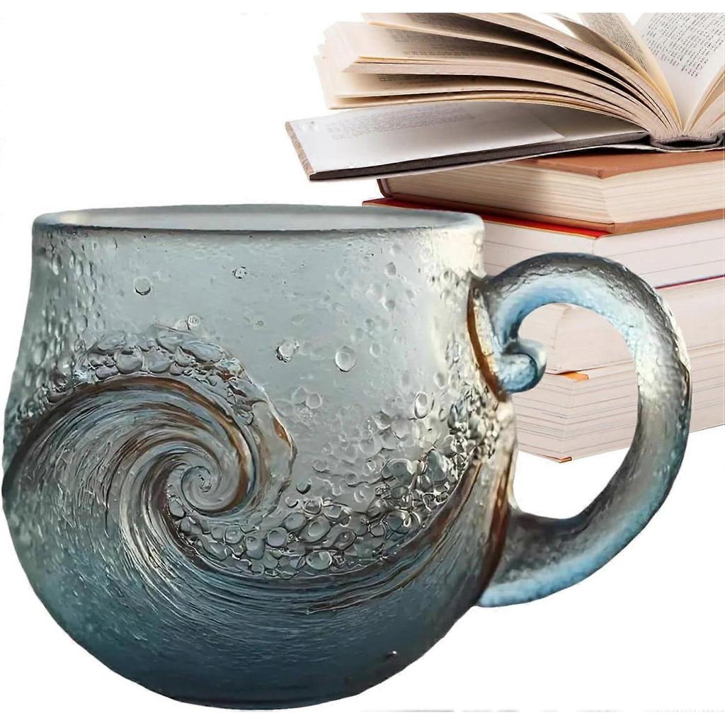 Handmade Sea Wave Glass Mug, Ocean Wave Glass Mug, Unique Sea-Inspired Drinking Vessel for Beach Lovers, Artistic Wave Design for Coffee and Drinks