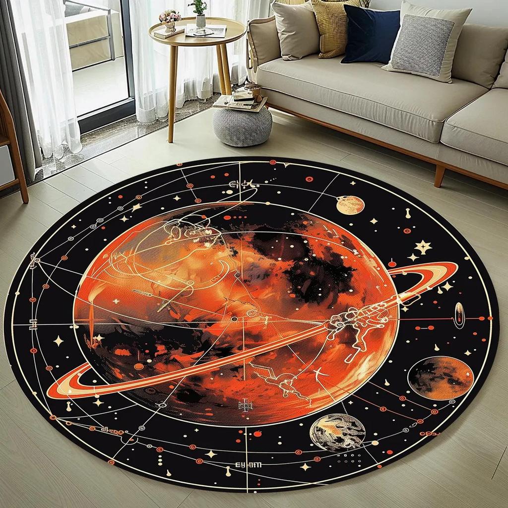 Crescent Stars Moon Rug Round Carpet Non-Slip Floor Mat for Living Room Bedroom Circle Rugs Machine Washable Round Carpet Decor