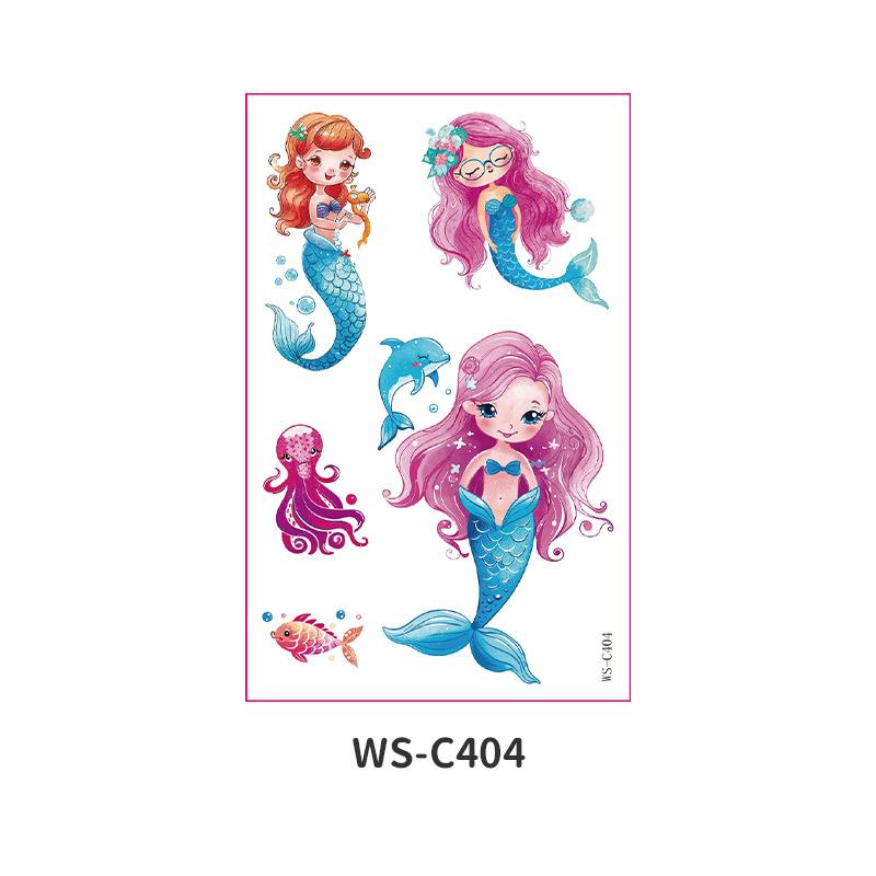 Children's Cartoon Mermaid Tattoo Sticker Pink Princess Waterproof Cute Fun Disposable Bonus Sticker