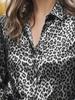 Elegant Leopardmönstrad Blommig Långärmad Topp för Kvinnor