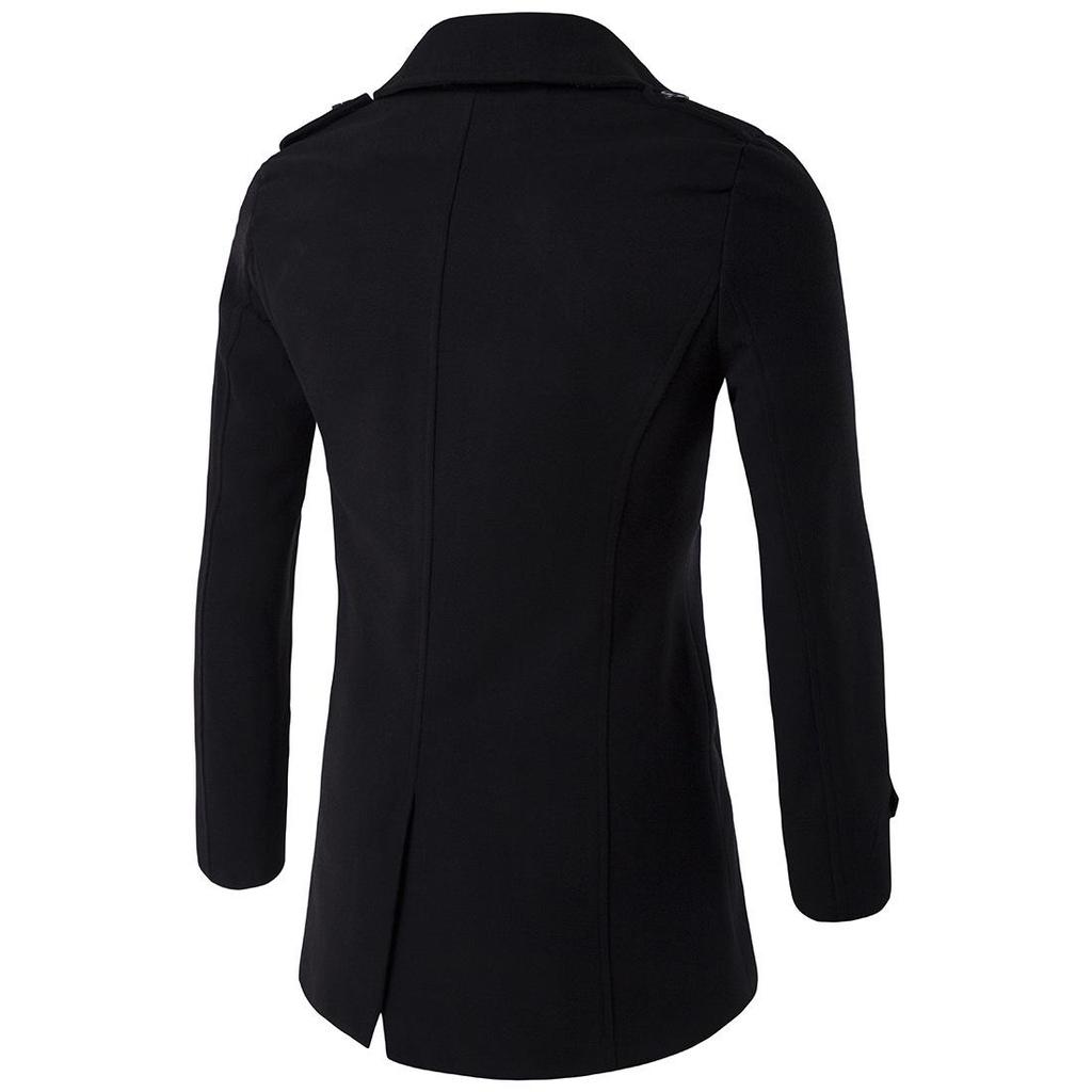 2025 Autumn/Winter Men's Double-Breasted Wool Trench Coat with Epaulets - Trendy European Style