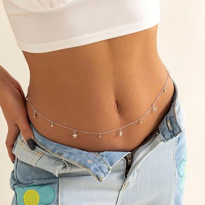 Rhinestone Five-Pointed Star Waist Chain for Women, European and American Sexy Hot Girl Niche Design, Simple Internet Celebrity Style Waist Accessory
