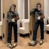 Cowhide version~ Su Yinyin has the same ugly and cute asymmetrical big toe head lace-up casual sports style Forrest Gump training shoes for women