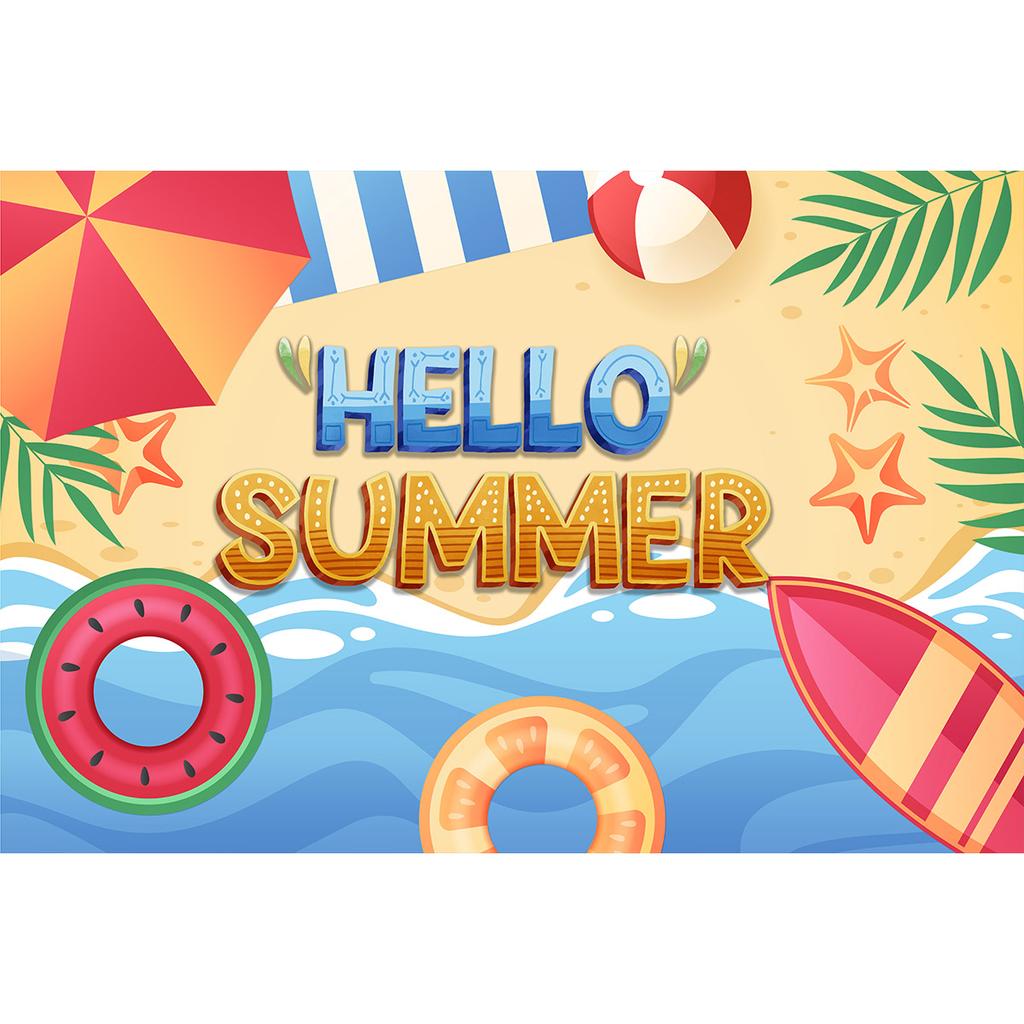 Hawaiian Beach Backdrop Hello Summer Tropical Ocean Palm Tree Surfboard Photo Background Luau Aloha Party Photo Booth Banner