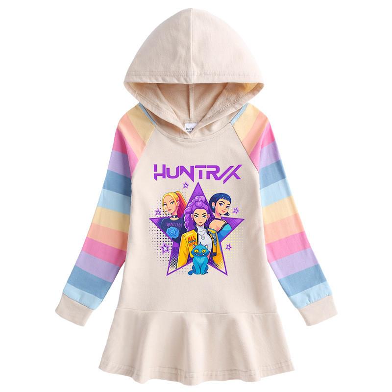 Long Sleeves Girls Kpop Rumi Zoey Mira Hunters Printed Hooded Dress